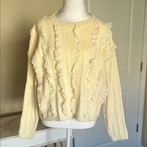 Dreamers by Debut Cream Sweater with Ruffle Details